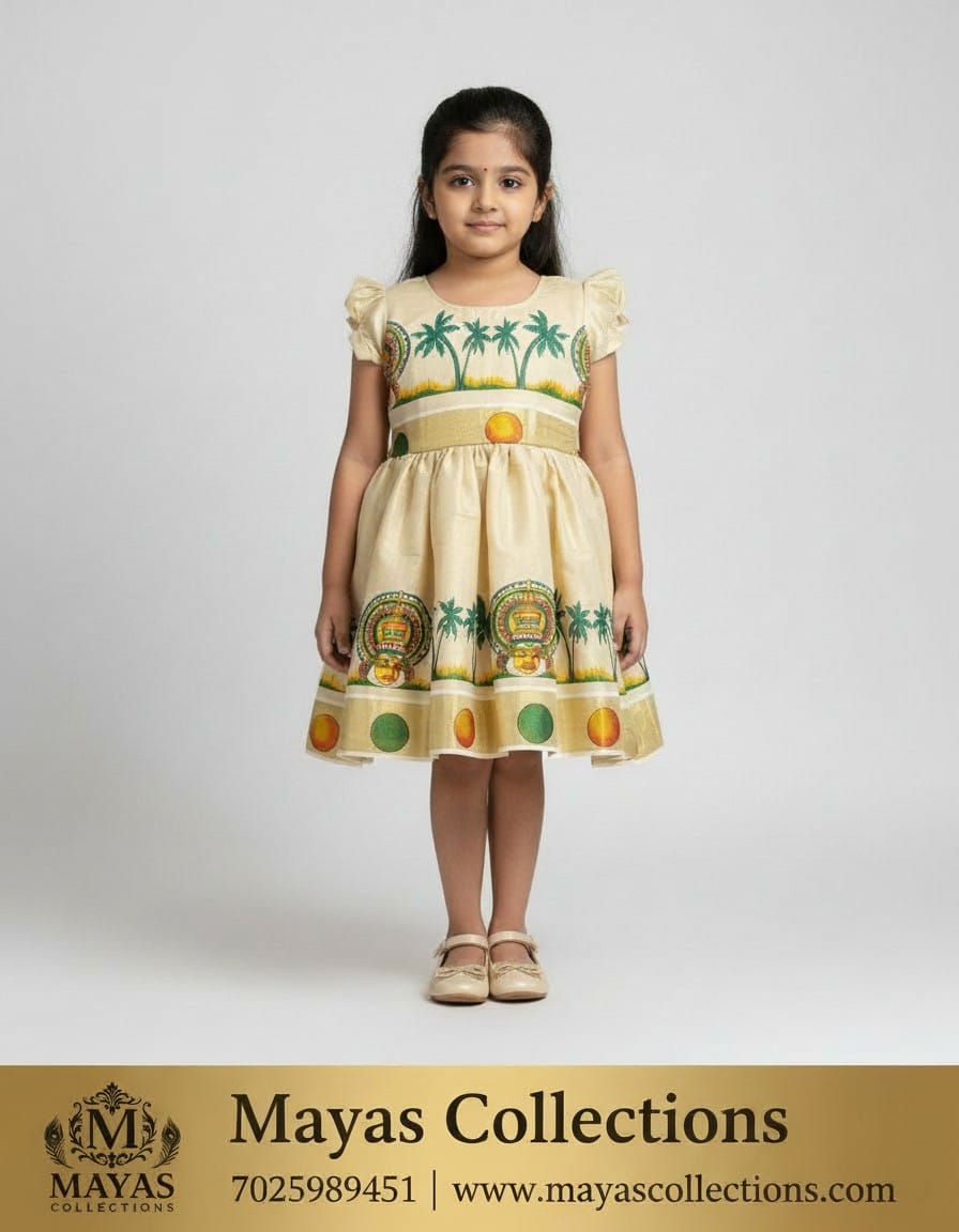 Kerala Traditional Kathakali Print Frock for Girls